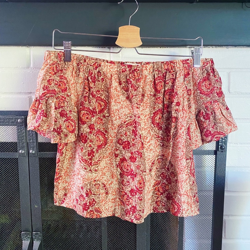 Madewell Silky Off-Shoulder Pink Paisley Top
